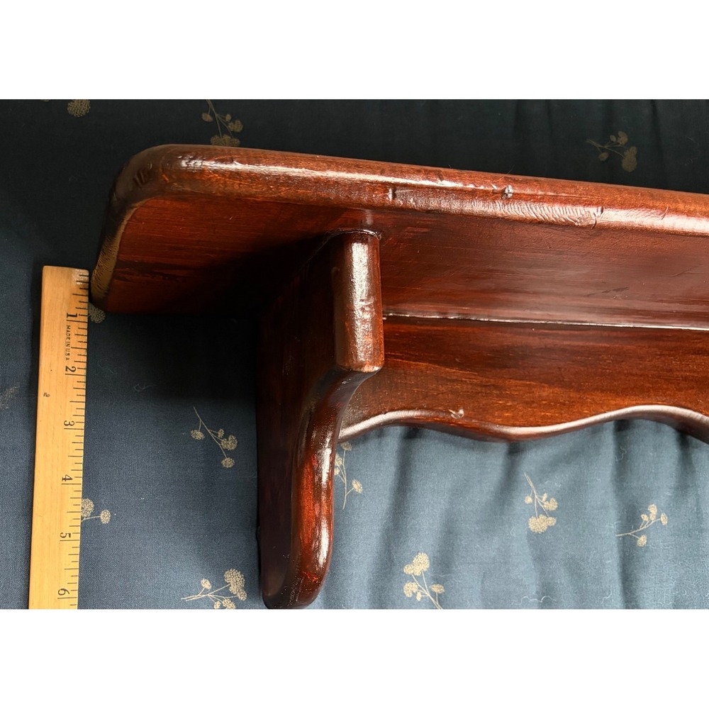 Vintage Wood Wall Shelf Heart Cutout Scalloped Edge Brown Farmhouse Plate Shelf - Picture 9 of 12